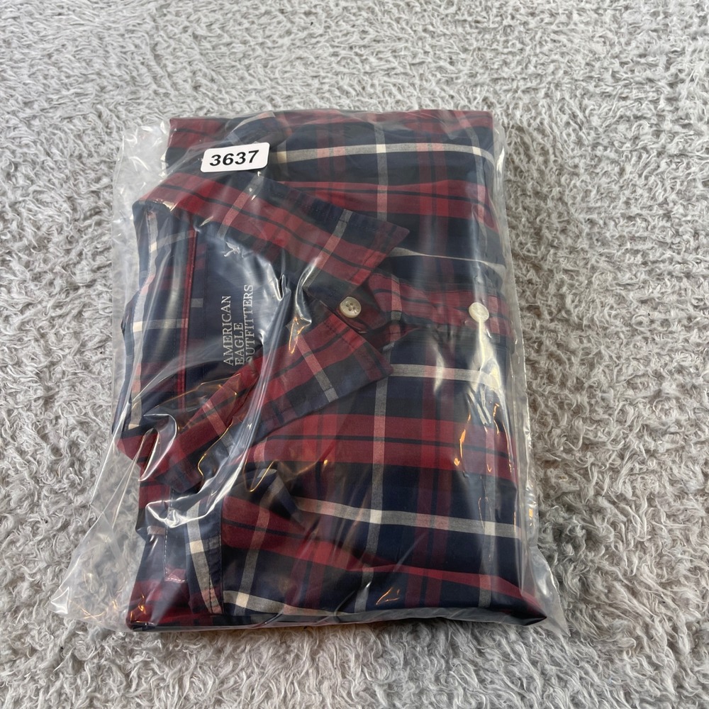 American Eagle Outfitters Plaid Button Down Shirt Long Sleeve Red Blue Men L - Picture 9 of 9